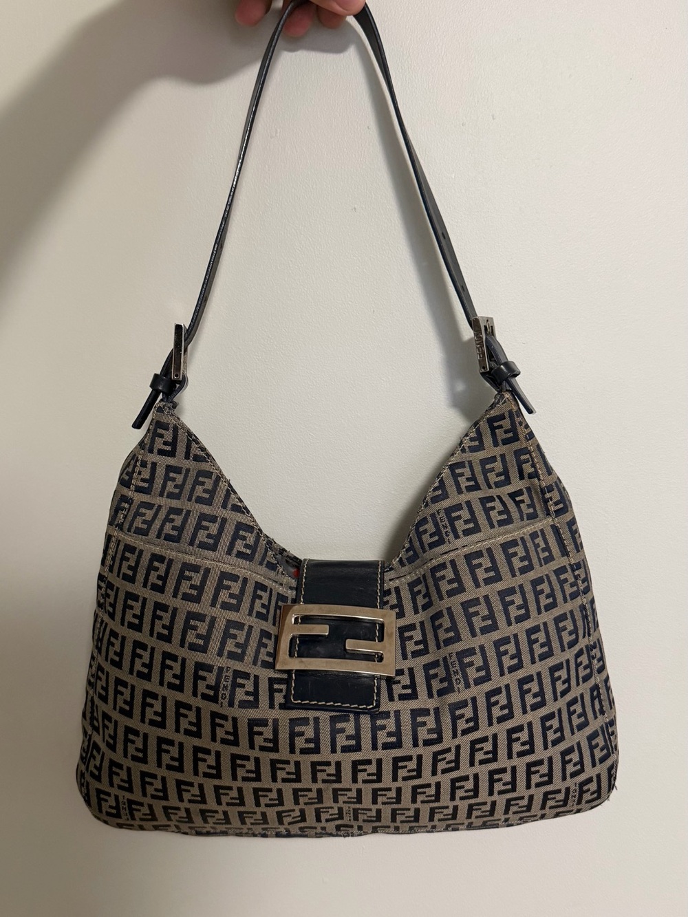 Fendi Zucchino Blue Canvas Mama Baguette Shoulder Bag
